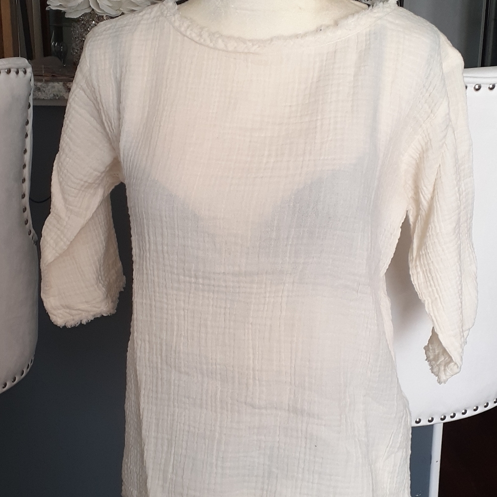 Eileen fisher 100% organic cotton women  cream pullover top size xxs